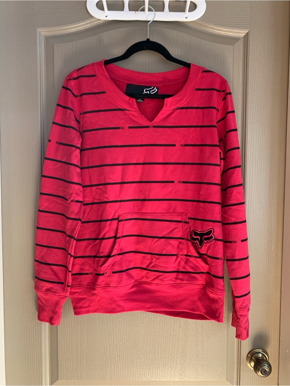 Fox Striped V-Neck Pullover Size L Pink Black Y2K Skater Surf Streetwear
